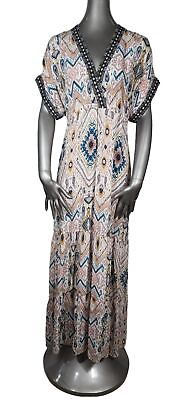 #ad Johnny Was New Jade Silk Tiered Tassel Tie Maxi Dress Extra Small XS NWOT $169.00