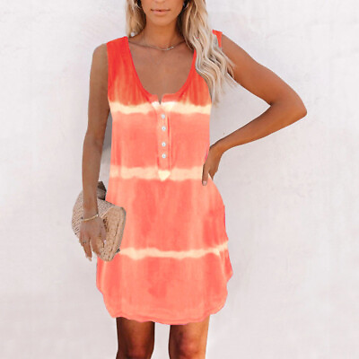 Summer Girls U Neck Sleeveless Mini Dress Casual Stripd Holiday Sundress $17.09