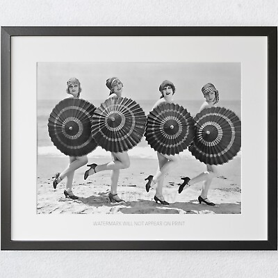 Vintage Beach Umbrella Flapper Girls Beach Fashion 1920s Premium Art Print $89.00