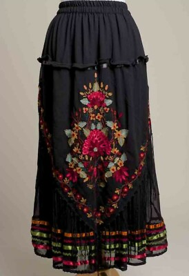 #ad Embroidered Skirt Boho Spanish Size Small Near Maxi Length $74.00