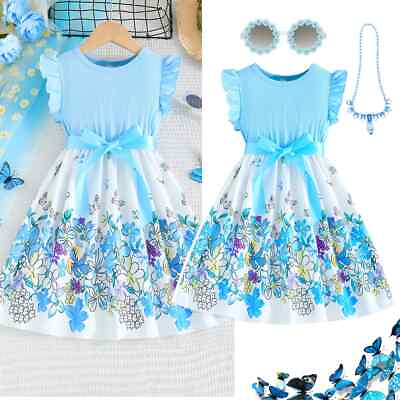 #ad Casual Girl Dress Blue Printing Flower Summer Dresses Elegant Children#x27;s $18.10