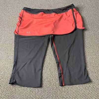#ad Under Armour Womens Skirted Leggings Size XL Gray Pink Semi Fitted HeatGear $16.13