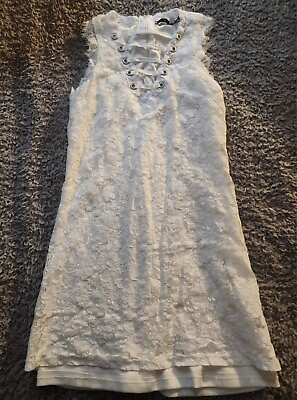 #ad Womens Small Hyfve White Lace Dress Zip Up Frayed Sleeveless *495 $5.85