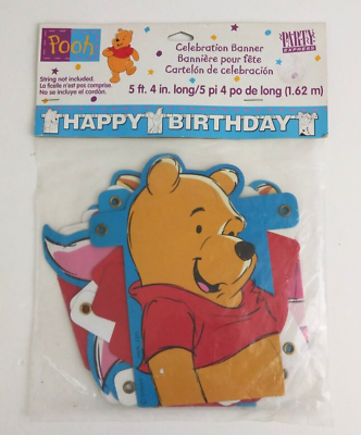 #ad New 2001 Party Express Disney Winnie The Pooh Happy Birthday Banner Sealed $7.99