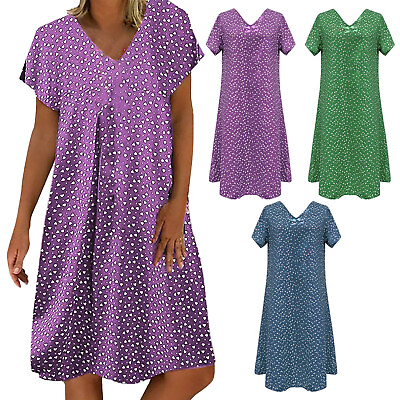 #ad Summer Ladies Casual Short Sleeve V Neck Dot Heart Maxi Dresses for Women Summer $12.41