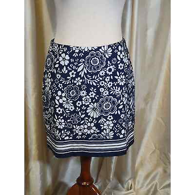 #ad Talbots Size 10 Floral Navy Blue White Pencil Skirt Short Lined Stretch Side Zip $14.00