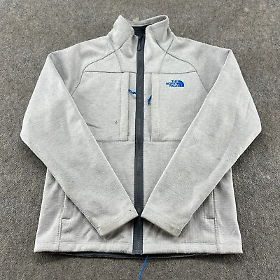 #ad North Face Jacket Mens Medium Grey Grid Fleece Thermal Lined Windbreaker Logo $12.49