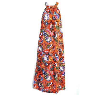 #ad Catherine Malandrino Womens Orange Floral Maxi Dress XS Extra Small Halter Long $25.19