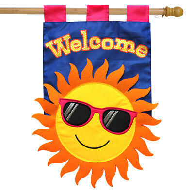 Summer Sun Applique House Flag Welcome Sunshine 28quot; x 40quot; Briarwood Lane $22.99