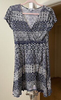 #ad #ad Patrons of Peace Dress Artsy Blue Tribal IKAT Floral Knit Wrap Sundress Medium $7.87