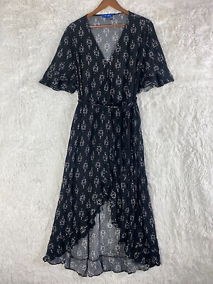 #ad Urban Affair Womens 3X Black Maxi Dress Printed Open Leg Ruffle Summer Belted $18.90