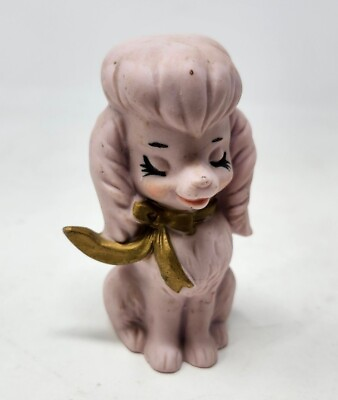 #ad Vintage Kitschy Pink Poodle Dog Porcelain Ceramic Figurine Kitsch Retro Cute SEE $39.00