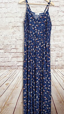 #ad Kaileigh Womens Plus Size Floral Smocked Maxi Dress Size 1X Blue Multicolor $25.99