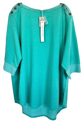 #ad Jane and Delancey Women#x27;s Blouse Top Vintage Look 3 4 Sleeve Plus Size 2X Teal $24.99