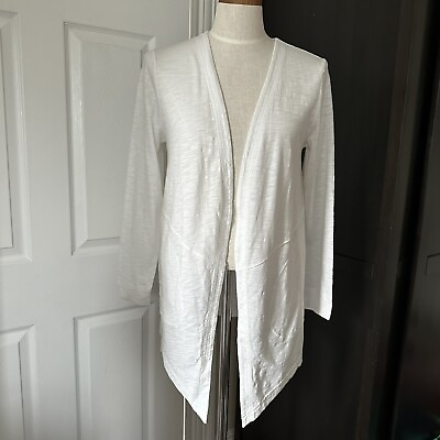 #ad Chico#x27;s The Ultimate Tee Sz 0 SWaterfall Open Front Cardigan Long White Cotton $19.90