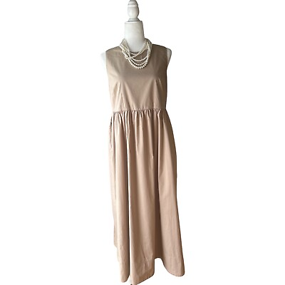 #ad Banana Republic Tan Sleeveless Pleated Long Dress With Pockets: Size 8 $22.00