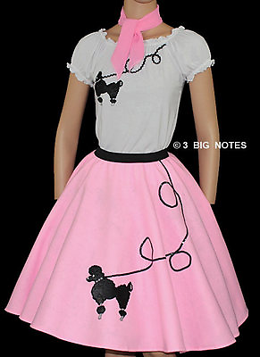 #ad 3PC PINK 50#x27;s Poodle Skirt Girl Age 4 5 6 Sz Small L18quot; $38.95