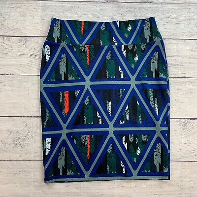 #ad LuLaRoe Pencil Skirt sz XL Blue Patterned Stretch Cassie Pull on $16.99