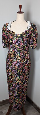 #ad NWT Pretty Little Thing Floral Maxi Dress with Puff Sleeves Size 12 Cottagecore $10.99