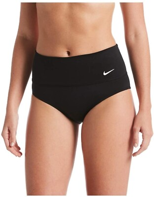 #ad #ad Nike 271929 Women#x27;s Essential High Waist Black Bikini Bottom Swimwear Size L $62.10