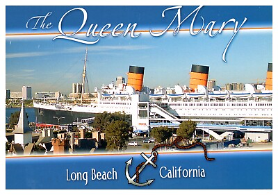 Greetings Long Beach California Queen Mary Tour Boat Chrome WOB Postcard $3.20
