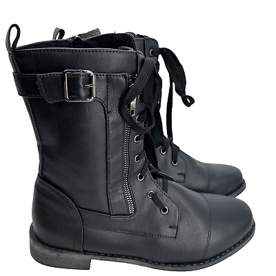 #ad Womens Boots Black Mid Calf Combat Moto Lace Up Dual Side Zip US 9.5 EUR 41 $19.99
