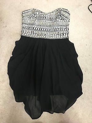 #ad Black cocktail dress rhinestones embellished party ruffle $40.00