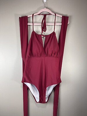 Shein Burgundy Plus Size One Piece Swimsuit with Sash Belt 3XL Size 16 $9.00