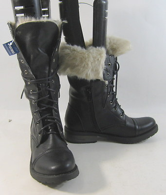#ad Black 1.5quot;Block Heel Lace Up Winter Mid Calf Boots women Size 7.5 $12.99