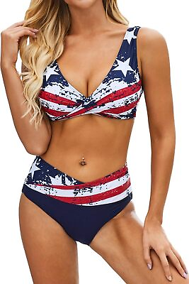 #ad ReachMe Womens High Waisted Bikini Sets Halter Neck Push Up Two Piece Swimsuit T $27.35