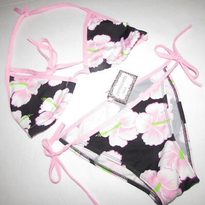 #ad #ad NEW w Tag Junior#x27;s Black amp; Pink Floral Bikini Swimwear Sz S $13.99