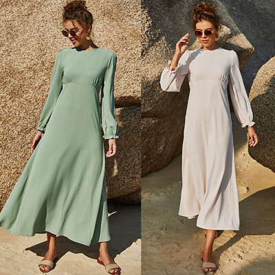 #ad #ad Dubai Abaya Muslim Women Kaftan Chiffon Long Sleeve Maxi Dress Islam Gown Robe $30.64