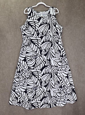 Talbots Womens Maxi Dress Plus Size 2X Graphic Botanical Navy White Sleeveless $29.95