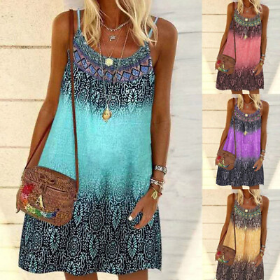#ad #ad Women Summer Loose Dress Ladies Boho Beach Holiday Floral Sun Dresses Plus Size $9.99