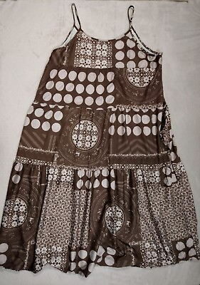 #ad Shein Women#x27;s Sleeveless Brown Geometrical Pattern Sun Dress Plus Size 2XL $13.00