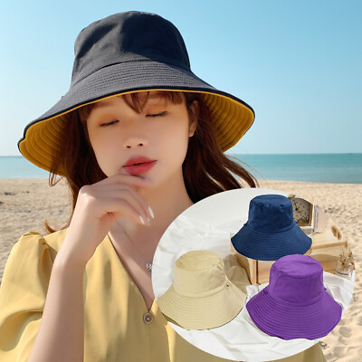 US Women Double Sided UV Protection Wide Brim Bucket Hat Sun Beach Fisherman Cap $5.94