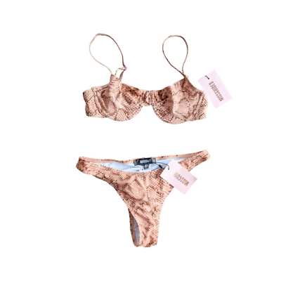 #ad Missguided Swimsuit Underwire Cheeky Bikini Set sz 4 Muted Snake in Sand NWT $42.00