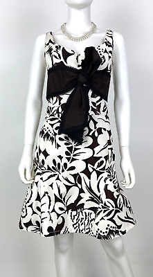 #ad Carolina Herrera 4 US 40 IT S Black White Floral Cotton Dress Cocktail Runway $147.00