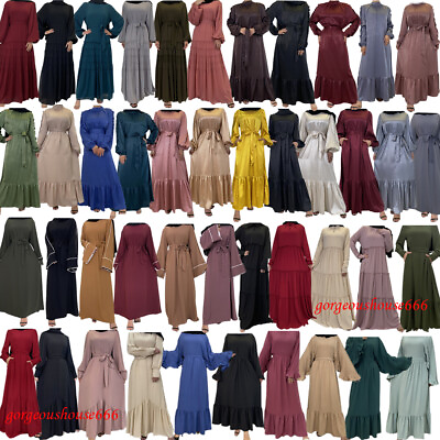 #ad #ad Muslim Women Long Sleeve Maxi Dress Abaya Kaftan Robe Dubai Loose Caftan Gown C $65.45