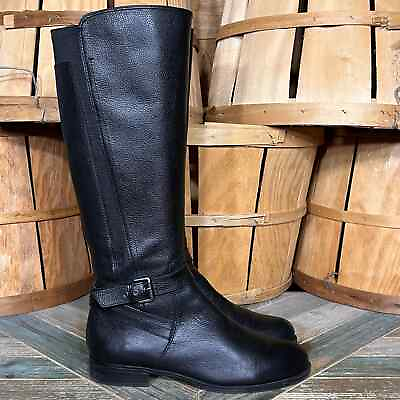 #ad Naturalizer Jelina Tall Black Leather Wide Calf Zip Up Riding Boots Women Size 8 $49.00