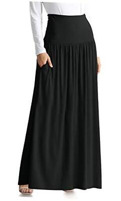 #ad Maxi Skirts for Women Ankle Length Skirt Casual Long Skirt High Medium Black $45.87