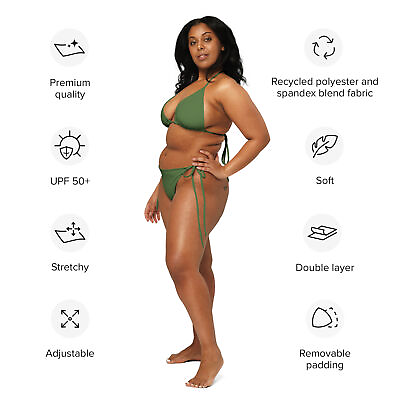 #ad #ad New Women#x27;s XS 6XL String Bikini Set Removable Padding UPF 50 Sage Green Ties $28.75
