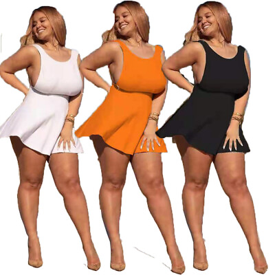 New Plus Size Sexy Women Sleeveless Solid Color Patchwork Club Mini Dress Party $24.14