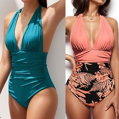 #ad Women Swimsuit One Piece Athletic 10 14 12 8 6 High Cut Swimwear Beachwear $14.39