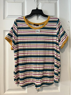 Junior Plus BLUSH Striped Multicolor Top Blouse Short Sleeve 2x NWT $13.50