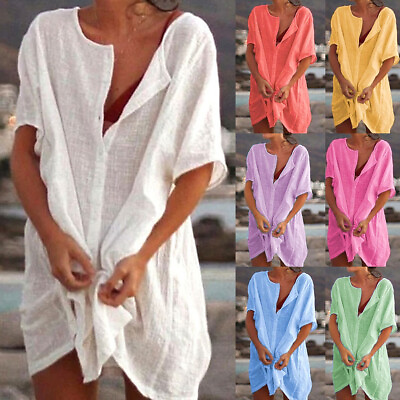 #ad Womens Summer Swimwear Beachwear Bikini Beach Cover Up Shirt Dress Tunic Tops $13.78