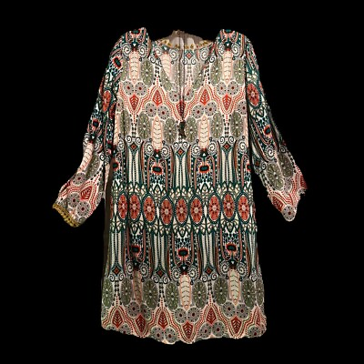 #ad #ad Boho Dress Long Sleeve V neck Mini Handmade Unique Pattern $14.99