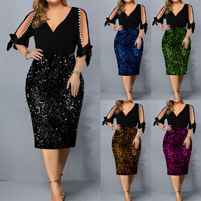 #ad Womens Sequin V Neck Bodycon Cold Shoulder Cocktail Party Evening Mini Dresses $25.99