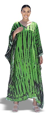 #ad Green Boho Long Dress Caftan Maxi Plus Size Dress Green Color of a Leaf $23.98