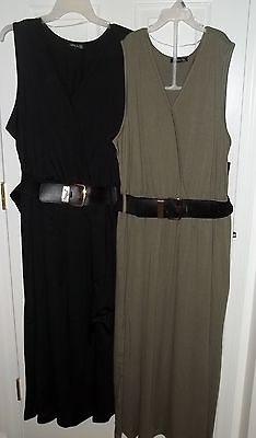 #ad Womens Plus Knit Long MAXI DRESS with BELT size 2X 3X 4X NWT BLACK OLIVE Green $33.46